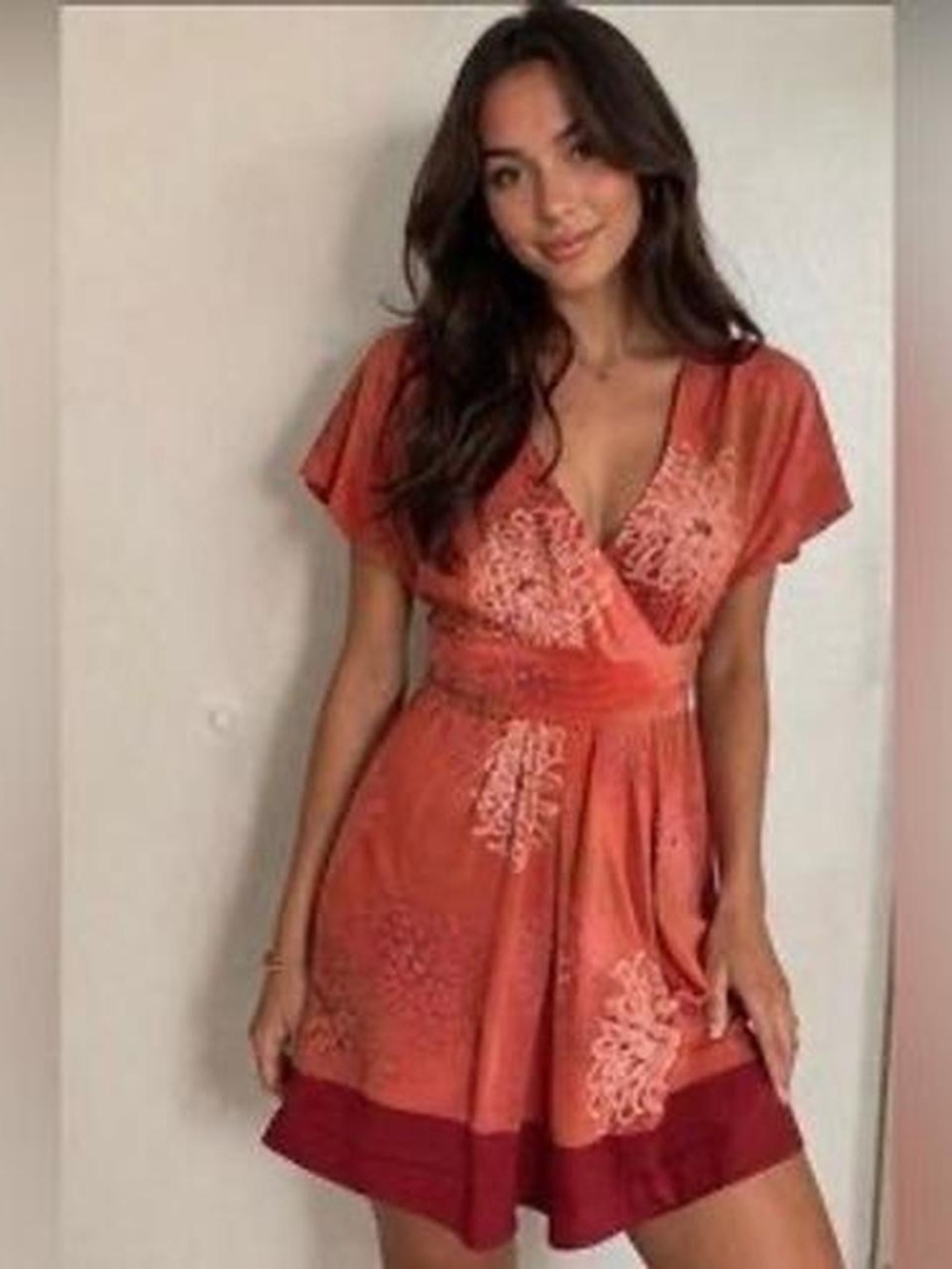Anthropologie/Moulinette Soeurs Rust Orange Silk Wrap Mini Dress